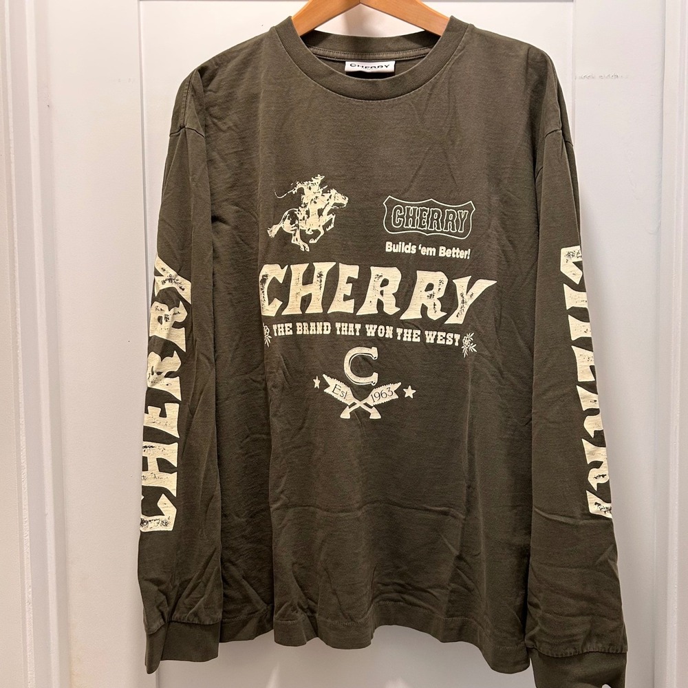 Cherry Los Angeles Won The West Long Sleeve Graphic Shirt Mens Large Olive Green